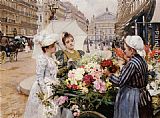 The Flower Seller, Avenue de L'Opera, Paris by Louis Marie de Schryver